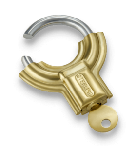 Sterling senior keyed padlock, brass with hardened shackle
